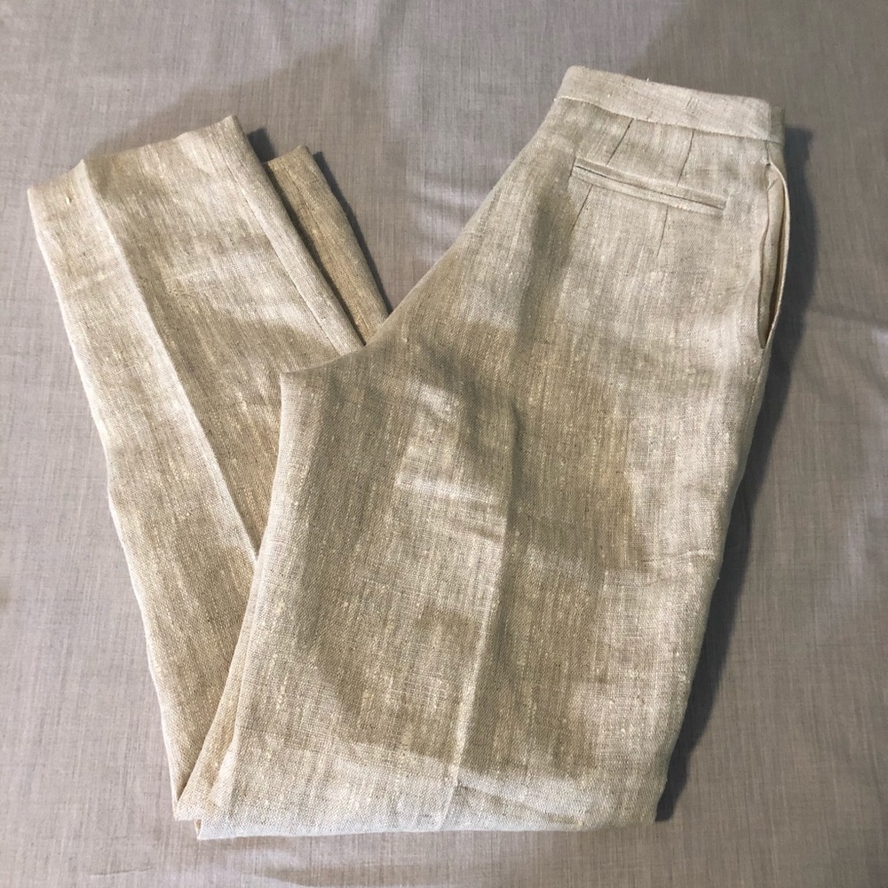 Vintage Linen High Waist Pleated trousers Petite